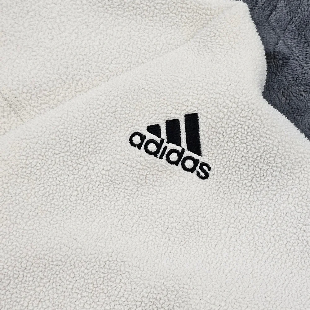 Adidas 1/4 Zip Fleece Pullover Mens L Cream Black Vintage Y2K Streetwear Hiking